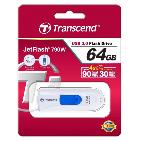 Накопитель USB 3.0 TRANSCEND JetFlash 790 64GB White (TS64GJF790W)