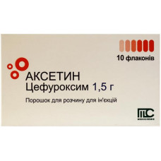 Аксетин порошок для раствора для инъекций по 1,5 г в флаконе, 10 шт.