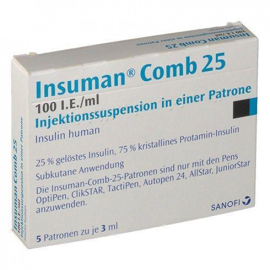Інсуман Комб 25 суспензія по 100 МО/мл картридж для ОптиПен Про1 по 3 мл, 5 шт.