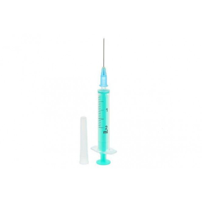 The syringe Discardit with a needle Luyer Slip 23G of disposable two-component 2 ml