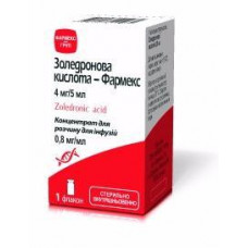 Zoledronovy kislota-PHARMEX, a concentrate for preparation of solution for infusions of 4 mg / 5мл (0.8 mg/ml), a bottle of 5 ml, 1 piece.