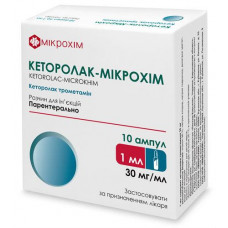 Ketorolak-Mikrokhim solution for injections on 30 mg/ml, in ampoules on 1 ml, 10 pieces.