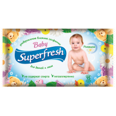 Superfresh wet towel wipes for children and mothers, 15 pieces.