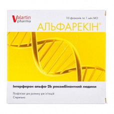 Alfarekin lyophilisate for solution for injections of 1 million ME, 10 pieces.