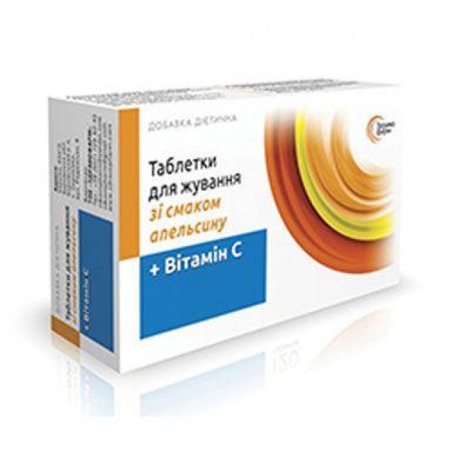 Vitamin C chewable tablets with taste of orange, 30 pieces.