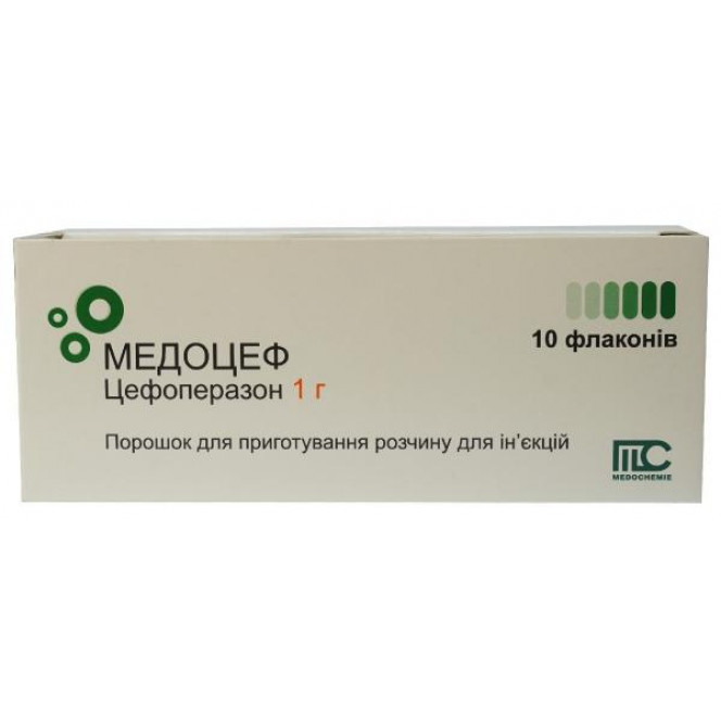 Medotsef powder for solution for injections on 1 g in a bottle, 10 pieces.