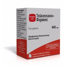 Teykoplanin-Pharmex lyophilisate for solution for injections on 400 mg in a bottle with solvent on 3.2 ml