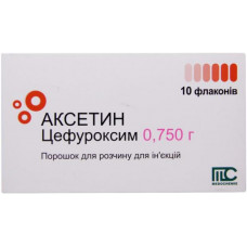 Aksetin powder for solution for injections in a bottle on 750 mg, 10 pieces.