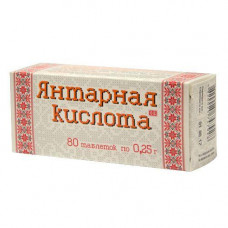 Янтарная кислота таблетки по 0,25 г, 80 шт.