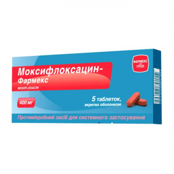 Moksifloksatsin-Pharmex tablets on 400 mg, 5 pieces.