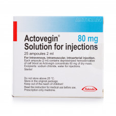 Actovegin solution for injections on 2 ml (80 mg) in ampoules, 40 mg/ml, 25 pieces.