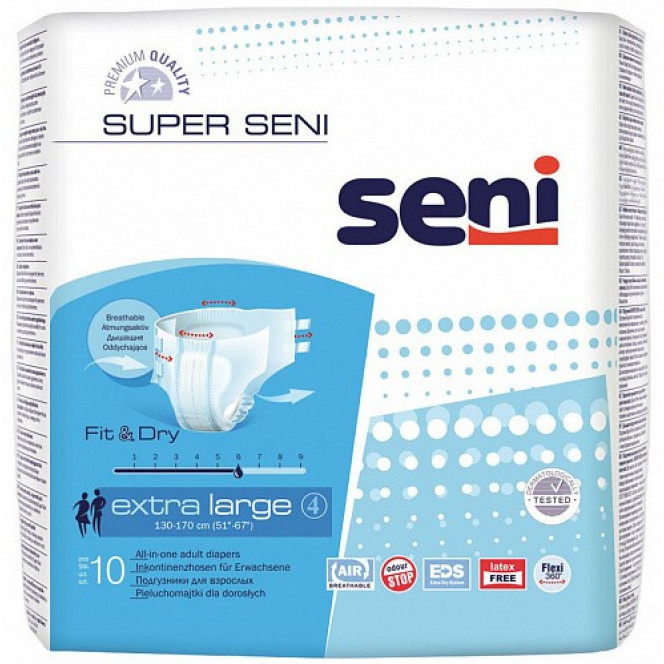 SENI Extra Large Super diapers, 10 pieces.