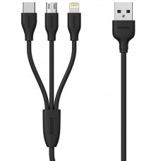 Cable Remax 3in1 USB-C + microUSB + Lightning Black