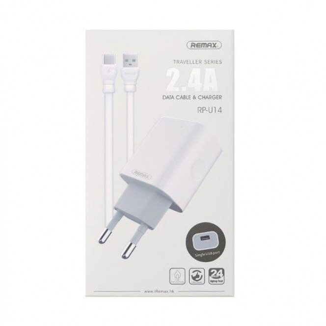 Network charger Remax RP-U14 Traveller + Type-C Cable White