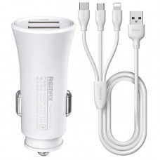 Remax Rocket 2xUSB 2.4A car charger + 3in1 Cable White