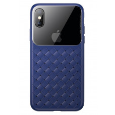 Чехол Baseus для iPhone XS/X Glass & Weaving Blue