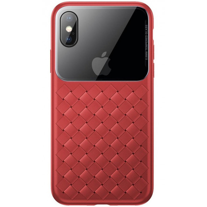 Чехол Baseus для iPhone XS Max Glass & Weaving Red