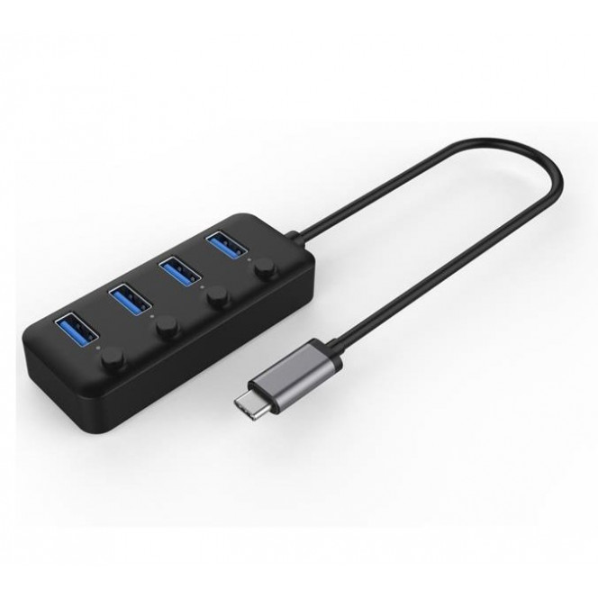 Adapter 2E Type-C to 4xUSB3.0, Hub with switch, 0.25 m