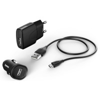 Car charger Hama 3in1 1A + microUSB Cable Black