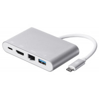 Adapter 2E Type C to USB 3.0+Gigabit Ethernet+HDMI+USB Type C, 0.15m, silver