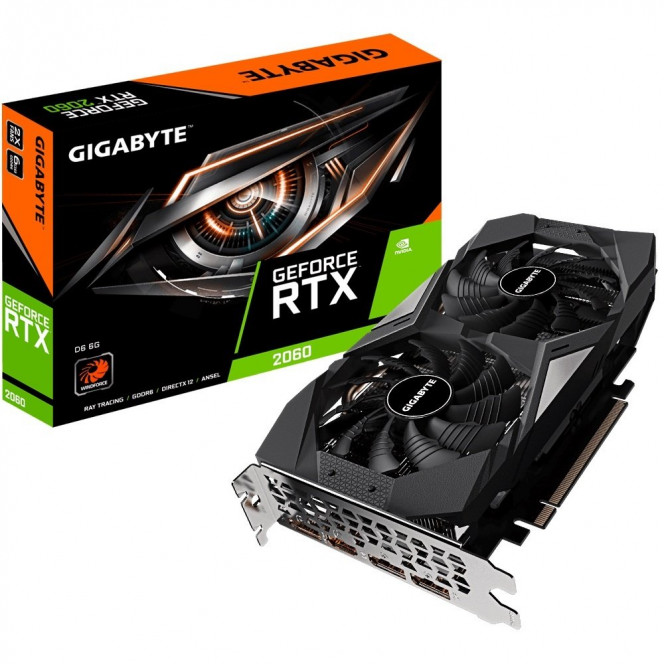 Video card Gigabyte GeForce RTX2060 D6 6GB DDR6 192bit DPx3-HDMI (GV-N2060D6-6GD)