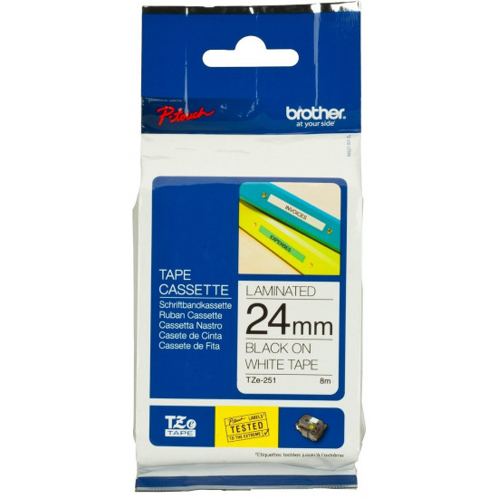 Film Brother 24mm Laminated white, Print black (TZE251)