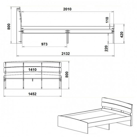 Bed 140x200 cm Companit Bed Modern 140 + 4 drawers Alder