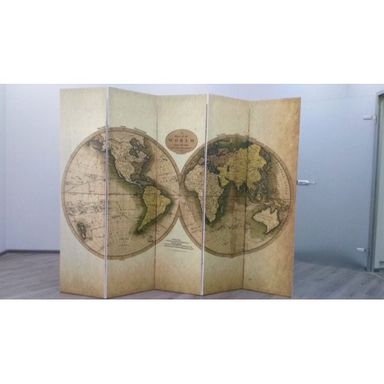 Screen DAGNY World Map 5 sections 180x225 cm