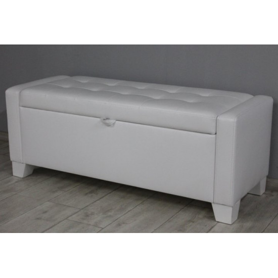 Sovalle Boston bench with drawer, glossy white eco-leather, white legs 1111-03