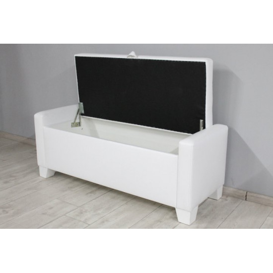 Sovalle Boston bench with drawer, glossy white eco-leather, white legs 1111-03