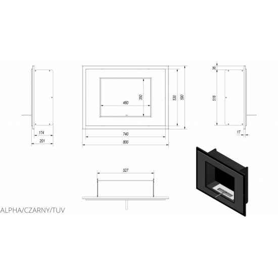 Біокамін Kratki ALPHA чорний із сертифікатом TUV