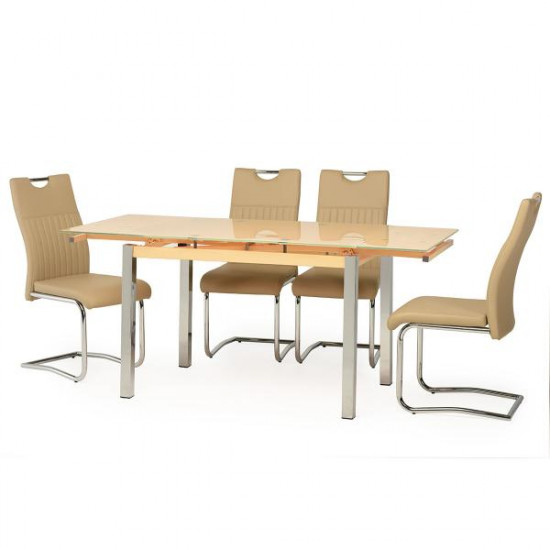 Folding dining table glossy tempered glass + chromed metal T-231 Vetro Mebel Cream