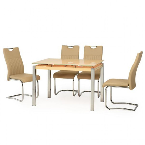 Folding dining table glossy tempered glass + chromed metal T-231 Vetro Mebel Cream