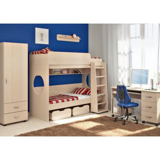 Дитяча кімната для двох дітей KidsBunkBed Д07 дуб молочний 2552х1146х1852 мм