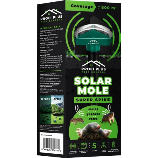 Profi Plus Super Spiker Pest Control mole repeller with solar battery (5414528004771)