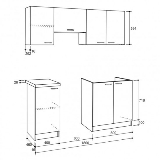 Kitchen ROKO 180cm chipboard White + Sonoma Oak (20200030735)