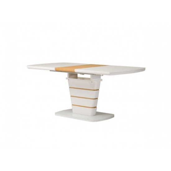 Folding glass dining table Vetro TM-59 color white + natural oak (veneer)