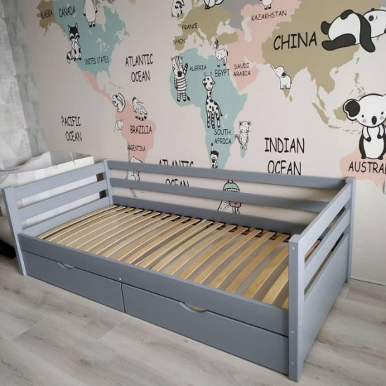 RainbowDream Marcus single ottoman bed 80x200 cm gray solid alder, with drawers