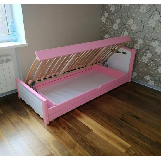 Single bed RainbowDream Novus 80x200 cm white and pink solid alder, with lifting mechanism