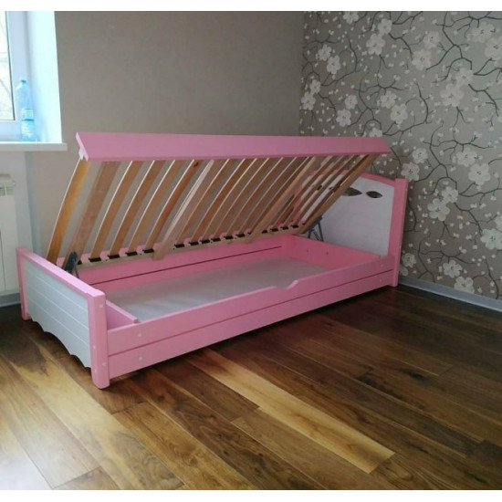 Single bed RainbowDream Novus 80x200 cm white and pink solid alder, with lifting mechanism