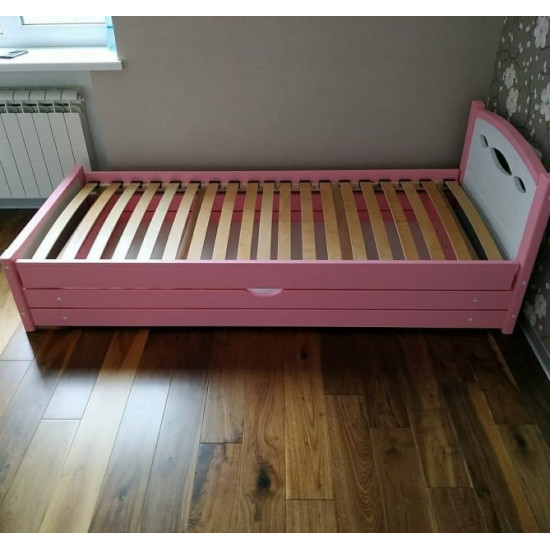 Single bed RainbowDream Novus 80x200 cm white and pink solid alder, with lifting mechanism