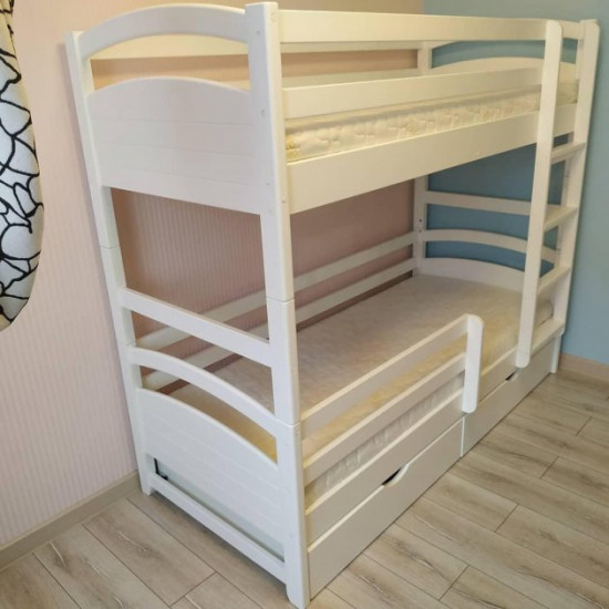 Bunk bed RainbowDream Milana 80x190 cm cream solid alder, with drawers and side