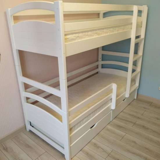 Bunk bed RainbowDream Milana 80x190 cm cream solid alder, with drawers and side