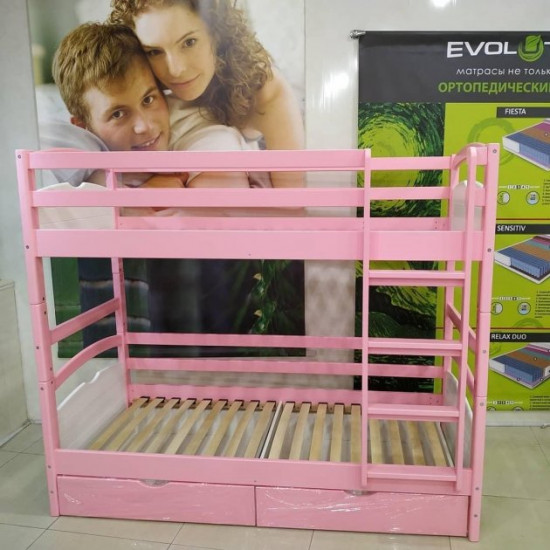 RainbowDream Firina bunk bed 90x200 cm pink and white solid alder, with drawers