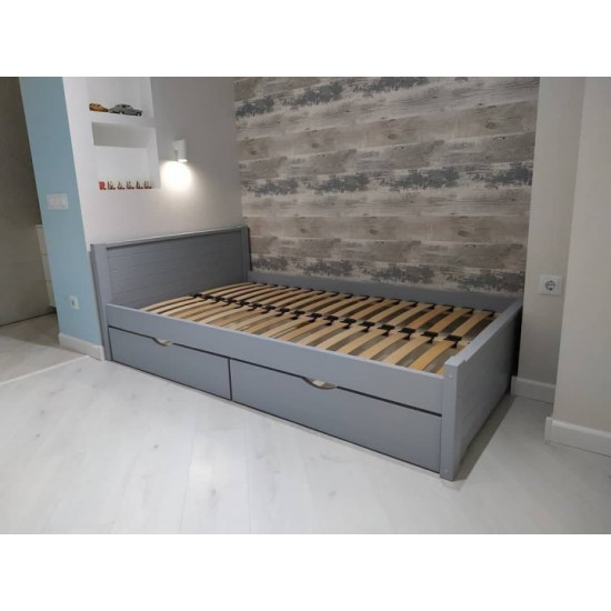 Single bed RainbowDream Fironni 80x200 cm gray solid alder, with drawers