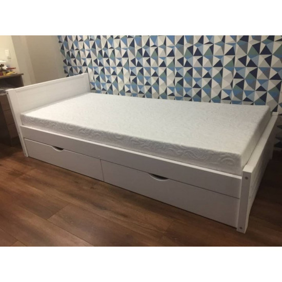 Single bed RainbowDream Fironni 90x190 cm white solid alder, with drawers