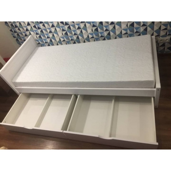 Single bed RainbowDream Fironni 90x190 cm white solid alder, with drawers