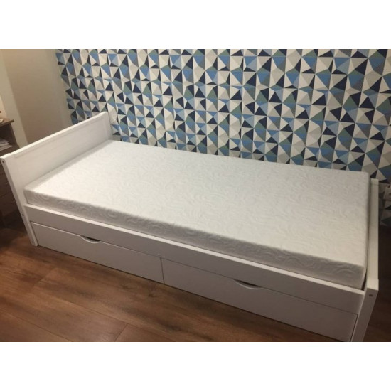 Single bed RainbowDream Fironni 90x190 cm white solid alder, with drawers