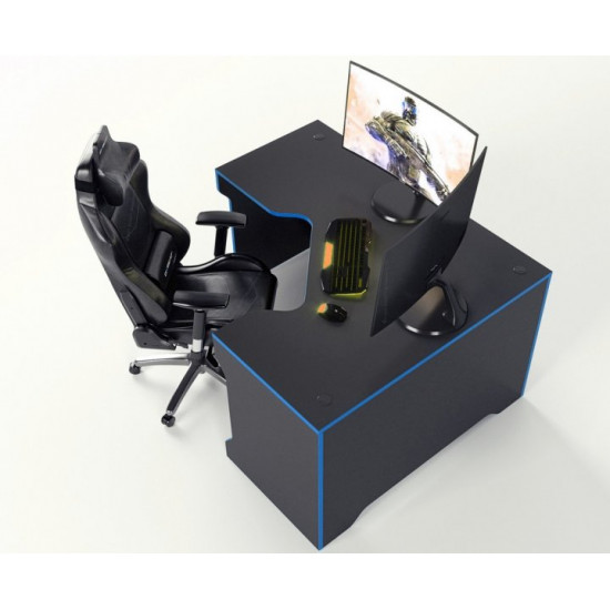 Corner gaming table Tron-2 Zeus black + blue