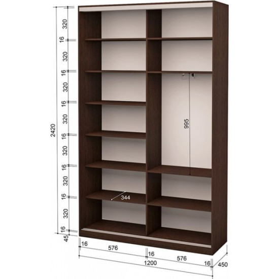 Two-door wardrobe Roko 120x242x45 cm chipboard + Mirror Oak Wenge (20200024966)